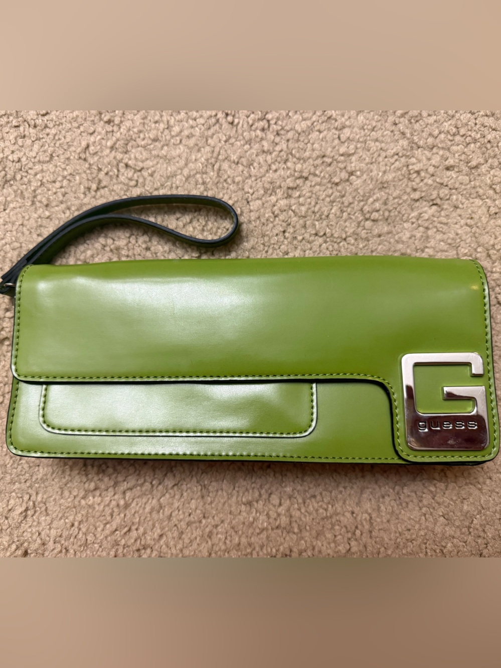 Guess Lime Green Leather Wristlet Clutch with Logo Accent